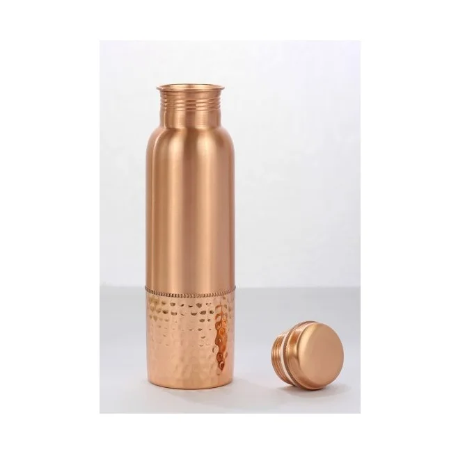 Antique hammered 100% Pure Copper Water Bottle 34 Oz Extra Large - A Leak Proof Ayurvedic Vessel for Yoga Travel Take Out Vessel