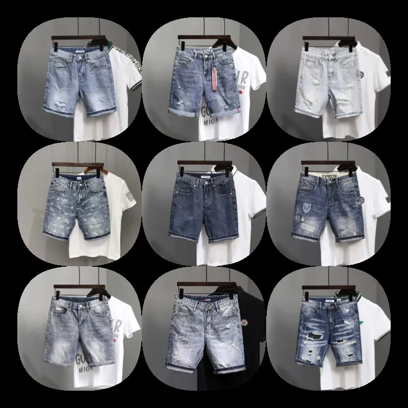 Custom Summer Trousers Patchwork Cotton Patch Embroidered Double Knee Unisex Bermuda Jeans Short Pant Denim Shorts For Men