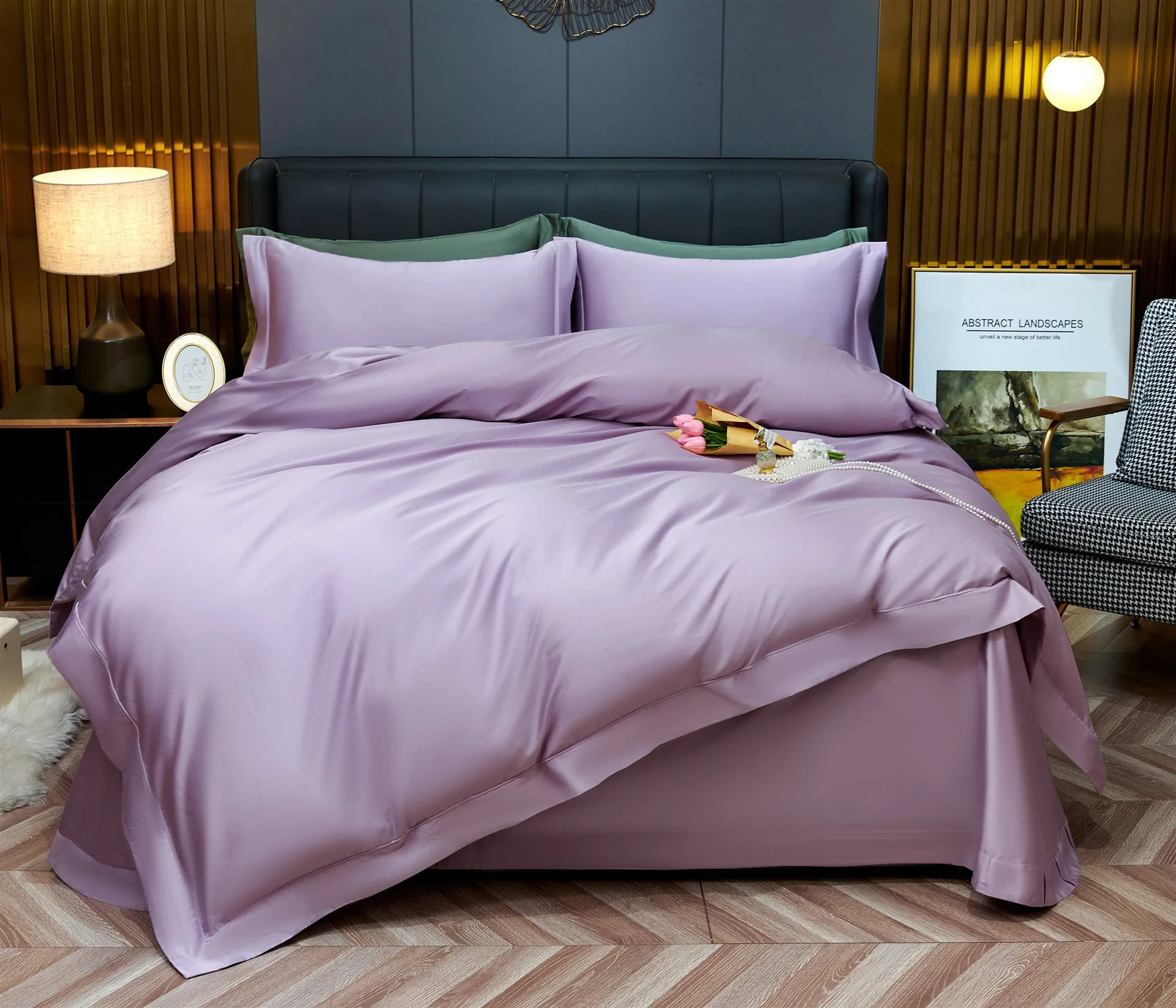 60s solid color bamboo fiber manufacturer wholesale four piece bed sheets duvet covers household single double bedding sets