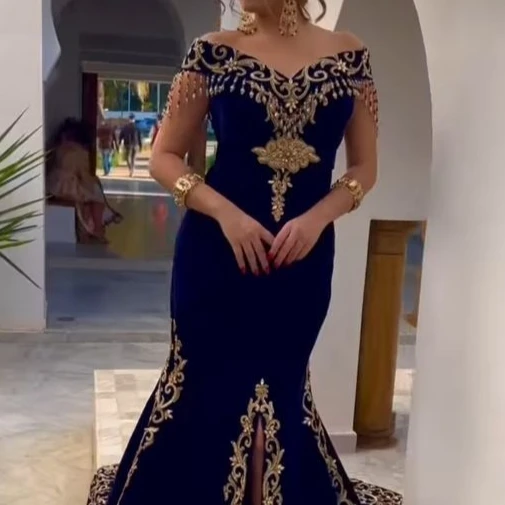 NEW--DESIGNER EMBROIDERY DABKA WORK ON ROYAL BLUE CAFTAN DRESS WITH Embellished WITH CRYSTAL GLASS BEADS,STONE,DABKA WORK @ 2023