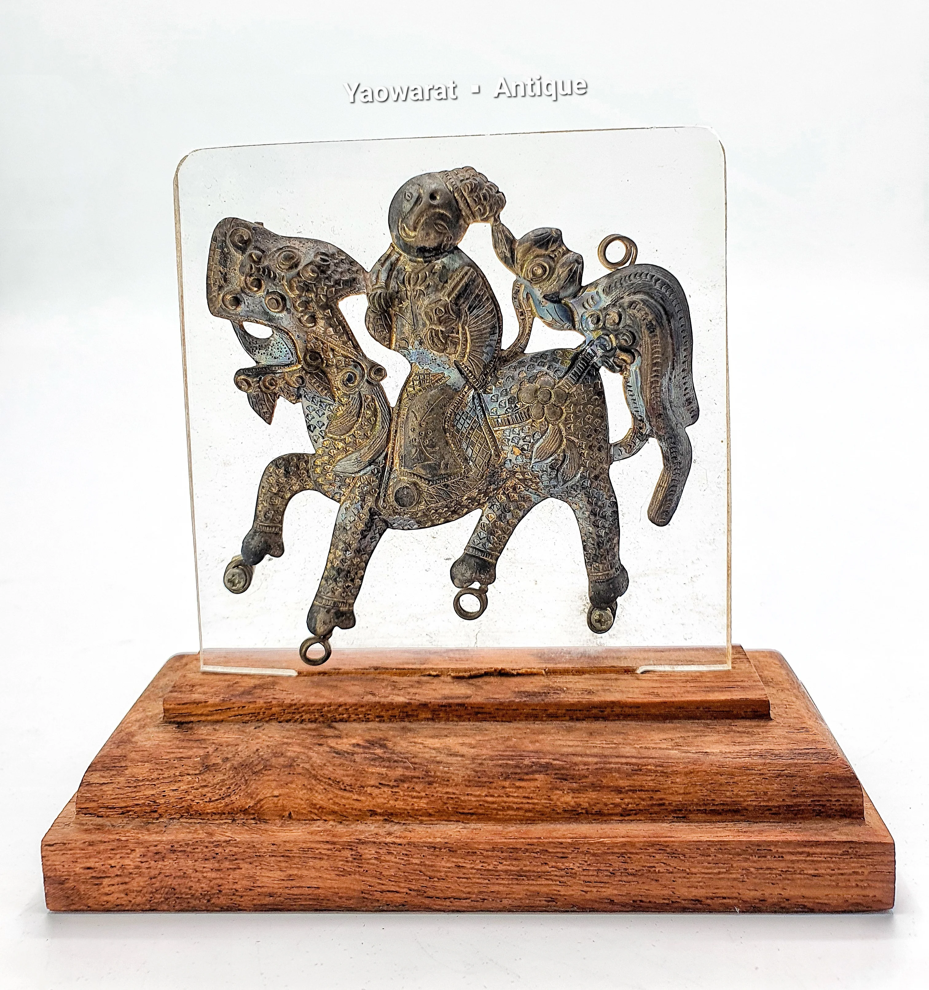 Antique Chinese Sterling Silver Kylin Amulet Which Represents Good Health Luck Good Fortune On Wood panel for Decorated collect