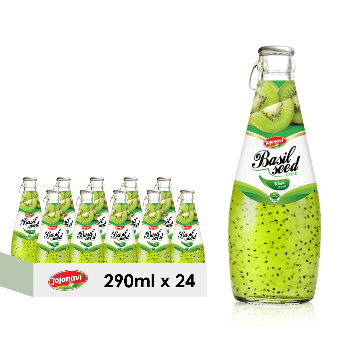JOJONAVI Kiwi Flavored Basil Seed Drink 290ml Glass Bottle Wholesale supplier Private label OEM ODM Manufacturer