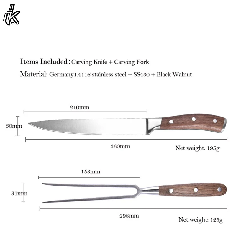 Немецкий высококачественный черный орех деревянная ручка 2 шт. профессиональный шеф-повар нож для резьбы по мясу вилка Наборы инструментов барбекю