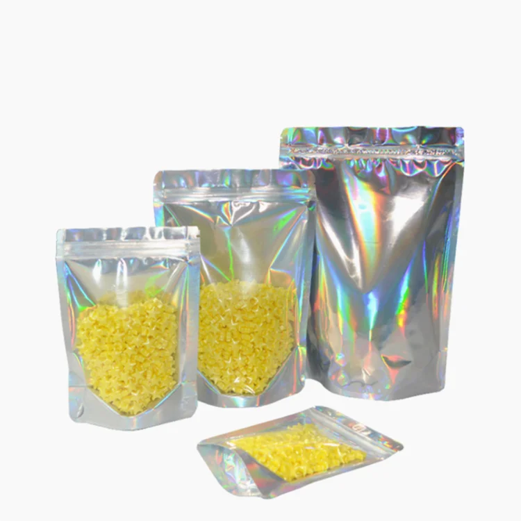 Resealable Packaging Pouch Gummie Snack Edibles Package Smell Proof Hologram Iridescent Doypack