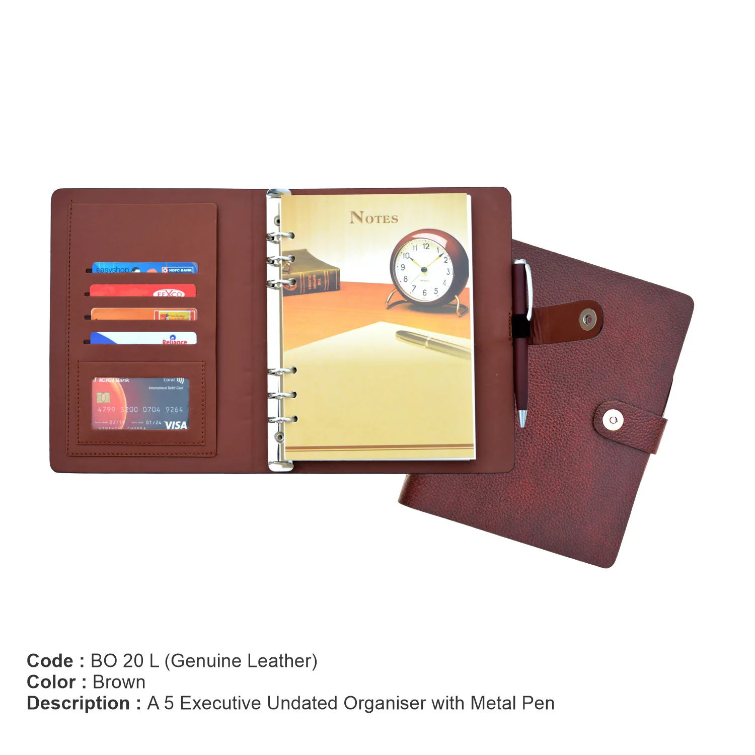 Classic A5 Paper Size Hard Cover Journal Pu Leather Cover Button Lock Pen Loop College Ruled Notebook Writing Travel Office Use