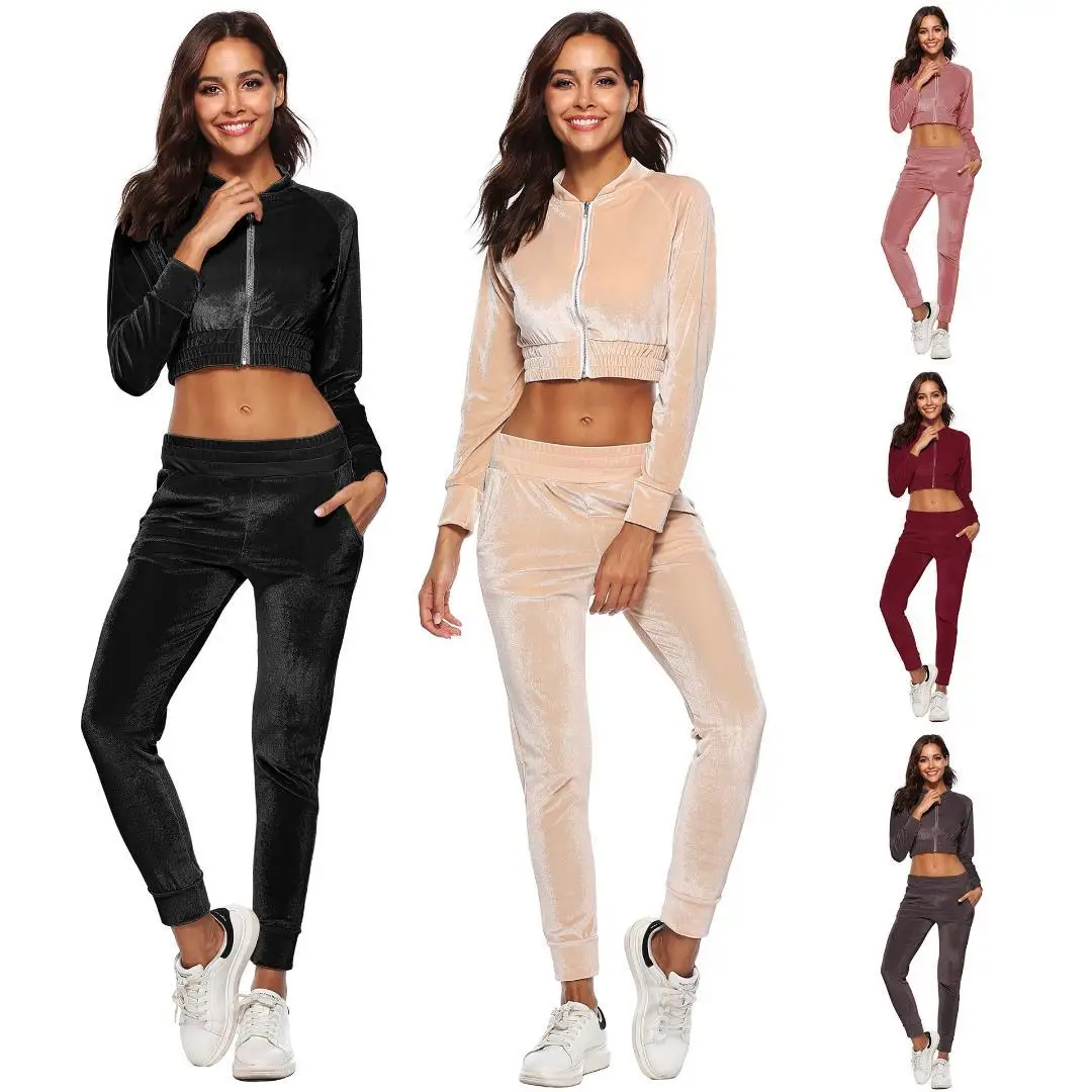 sexy ladies hot track suit velvet fabric women tracksuit stylish girl jogging tracksuit