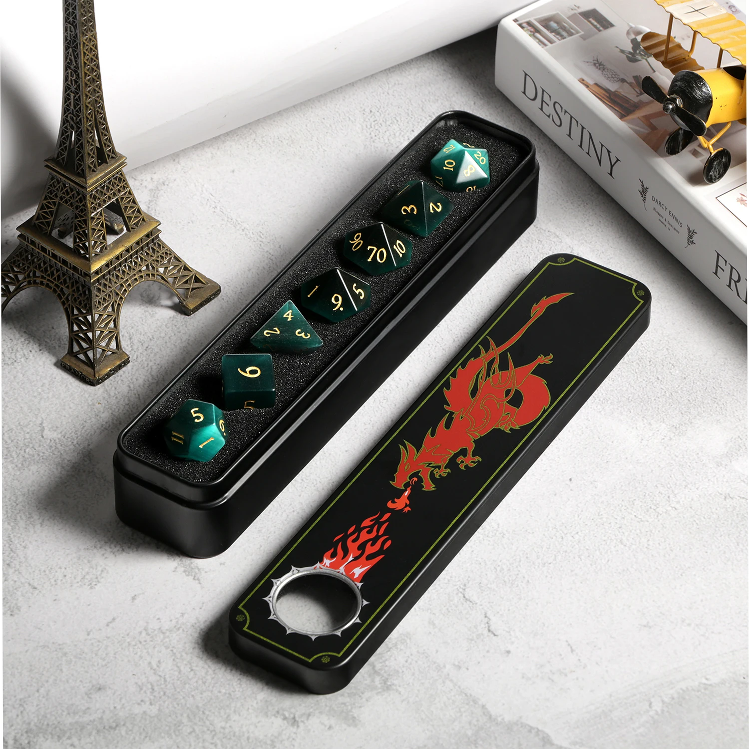 Лидер продаж кости из натурального драгоценного камня d & с гравировкой игральные под драгоценный камень ручной работы набор многогранных костей для настольных игр Зеленый кошачий глаз