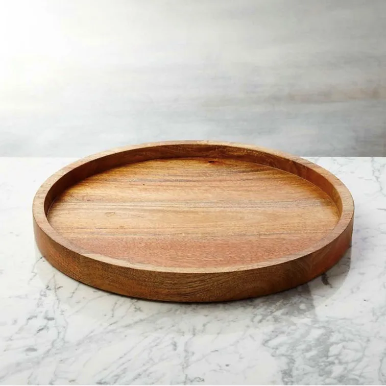 Handmade plates high quality round wooden plates set dishes for food and fruits salad bowls indian serving horn bowls