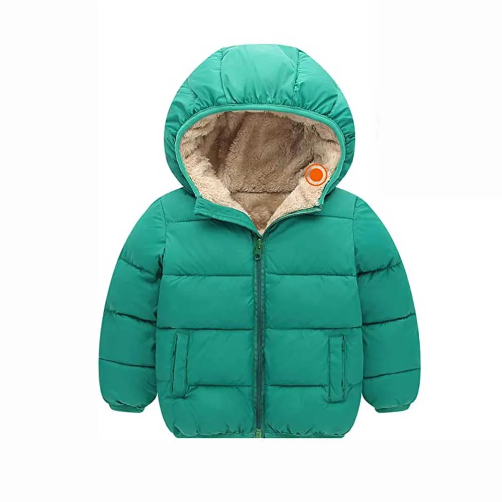 Branded Puffer / Quilted Jackets For Kids In Green Color Polyester Shelling With Cotton Filled Fabric Warm Jackets