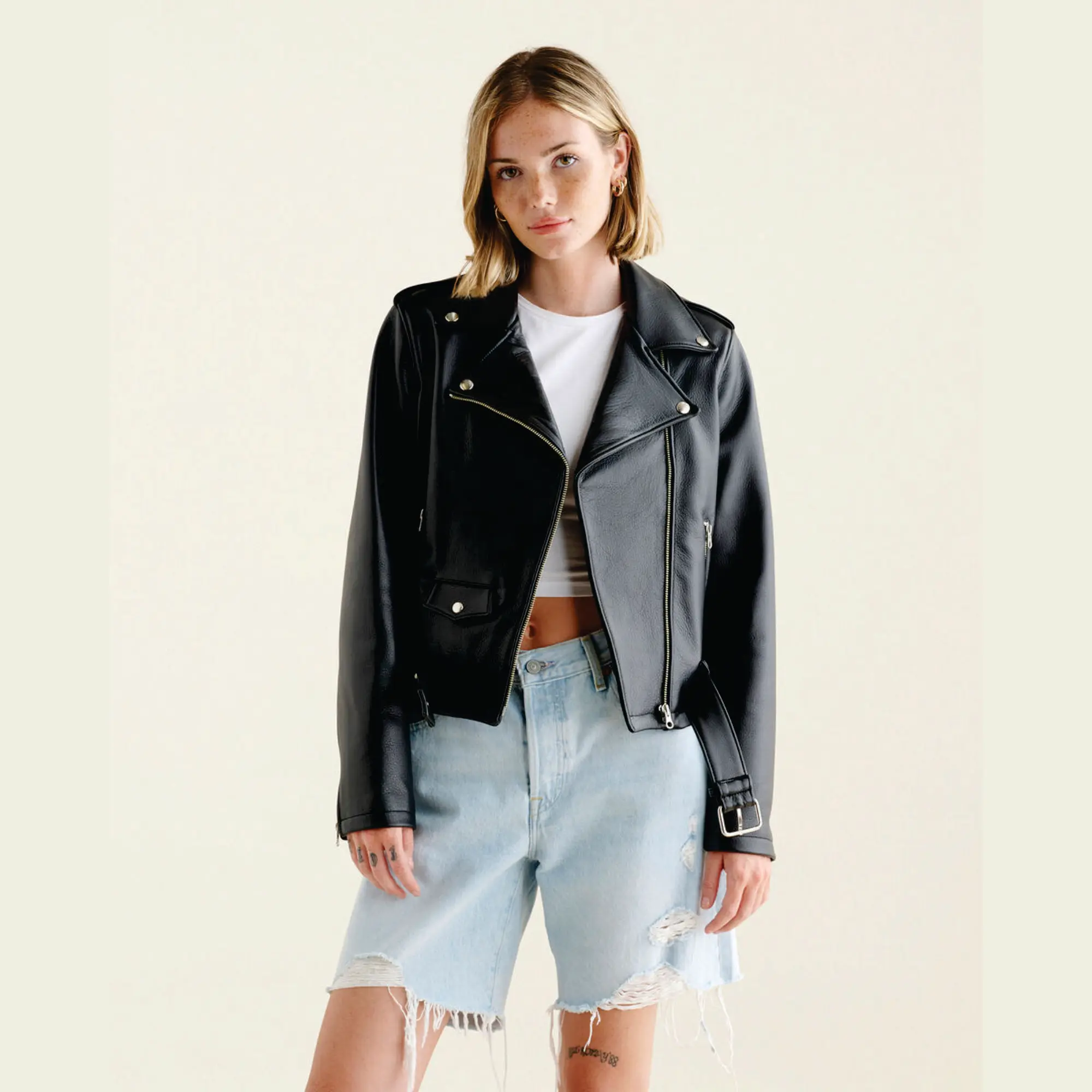 100% Genuine Leather Classic Fit Fully Lined Moto Jacket Navigator with Breathable Zippered Sleeves