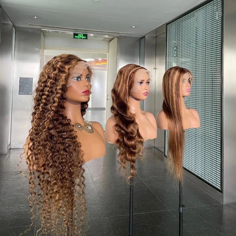 30 32 Inch Highlight Ombre 13x6 Lace Frontal Wig Curly Human Hair Wigs P4/27 Colored 4x4 Deep Wave Lace Closure Wigs For Women
