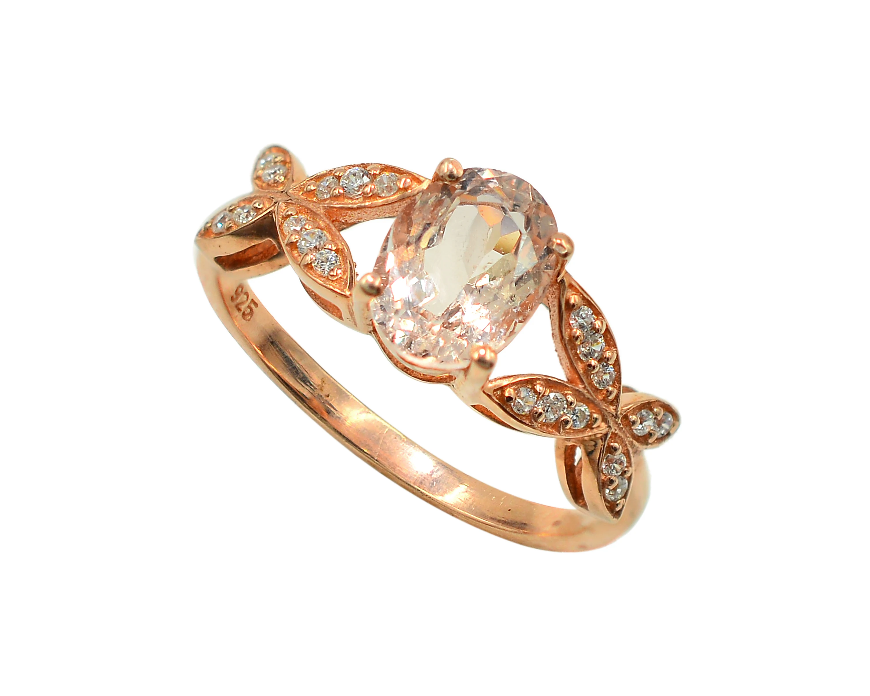 8x6 MM Natural Morganite Stackable Rings 925 Sterling Silver Solitaire Proposal Rose Gold Ring Wedding Wear Jewelry Manufacturer