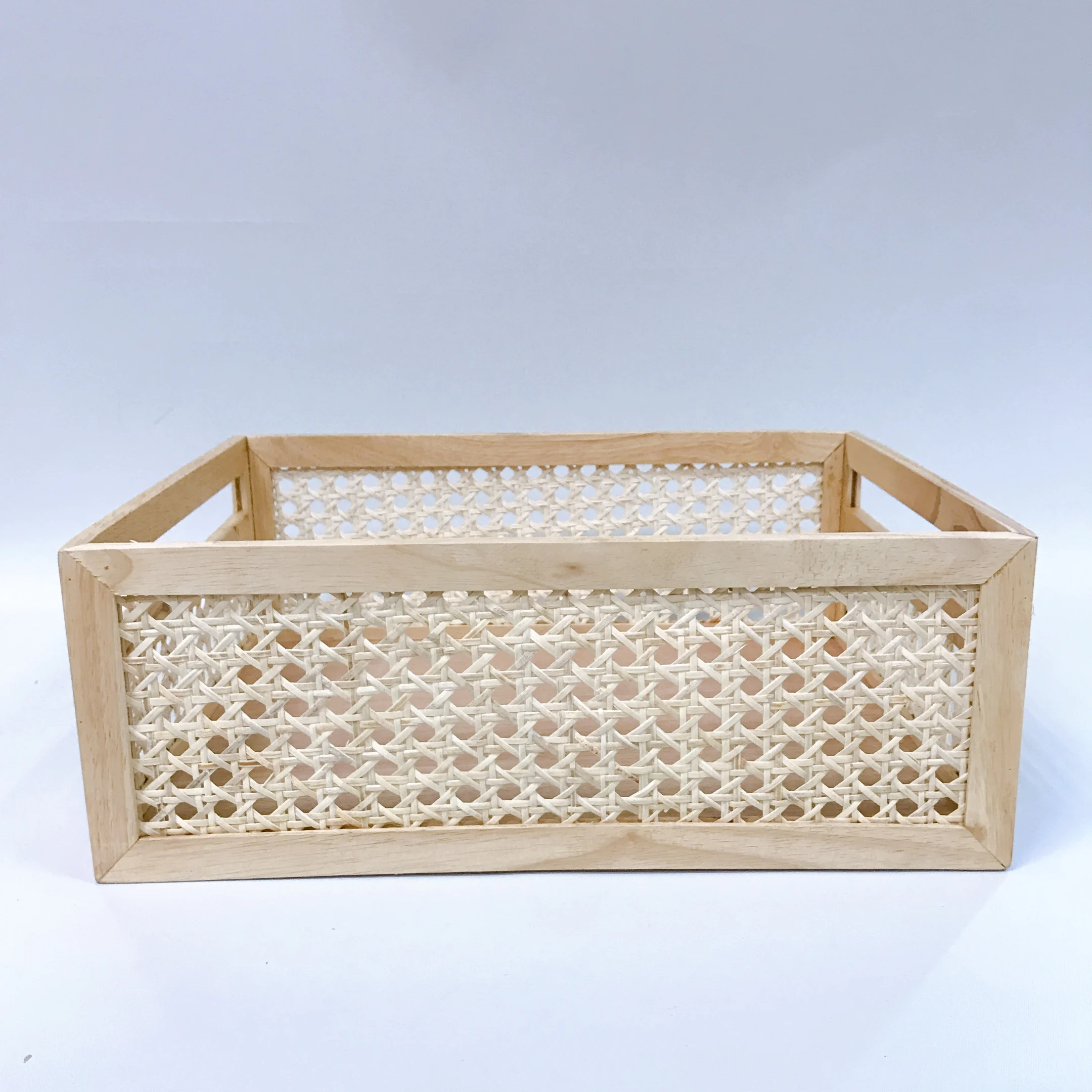 Vietnamese Hand-Woven Rattan Rectangular Storage Basket Decorative Laundry Bin for Kitchen or Home Use Boxed Handicrafts