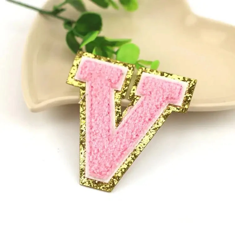 2024 Wholesale Customize High Quality Small Pink Embroidery Logo Chenille Letter Cute Chenille Patches Embroidery Patch Letters