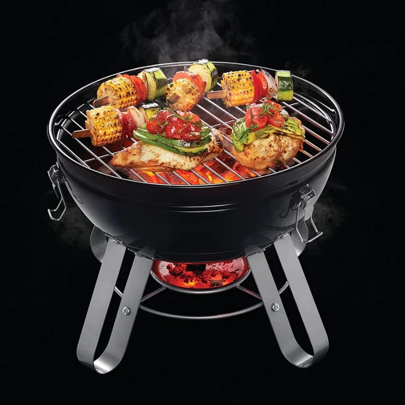BEST SELLER  14-Inch Portable Charcoal Kettle Grill, Black Porcelain Enamel, Cool Touch Handle, Locking Lid, Easy Clean