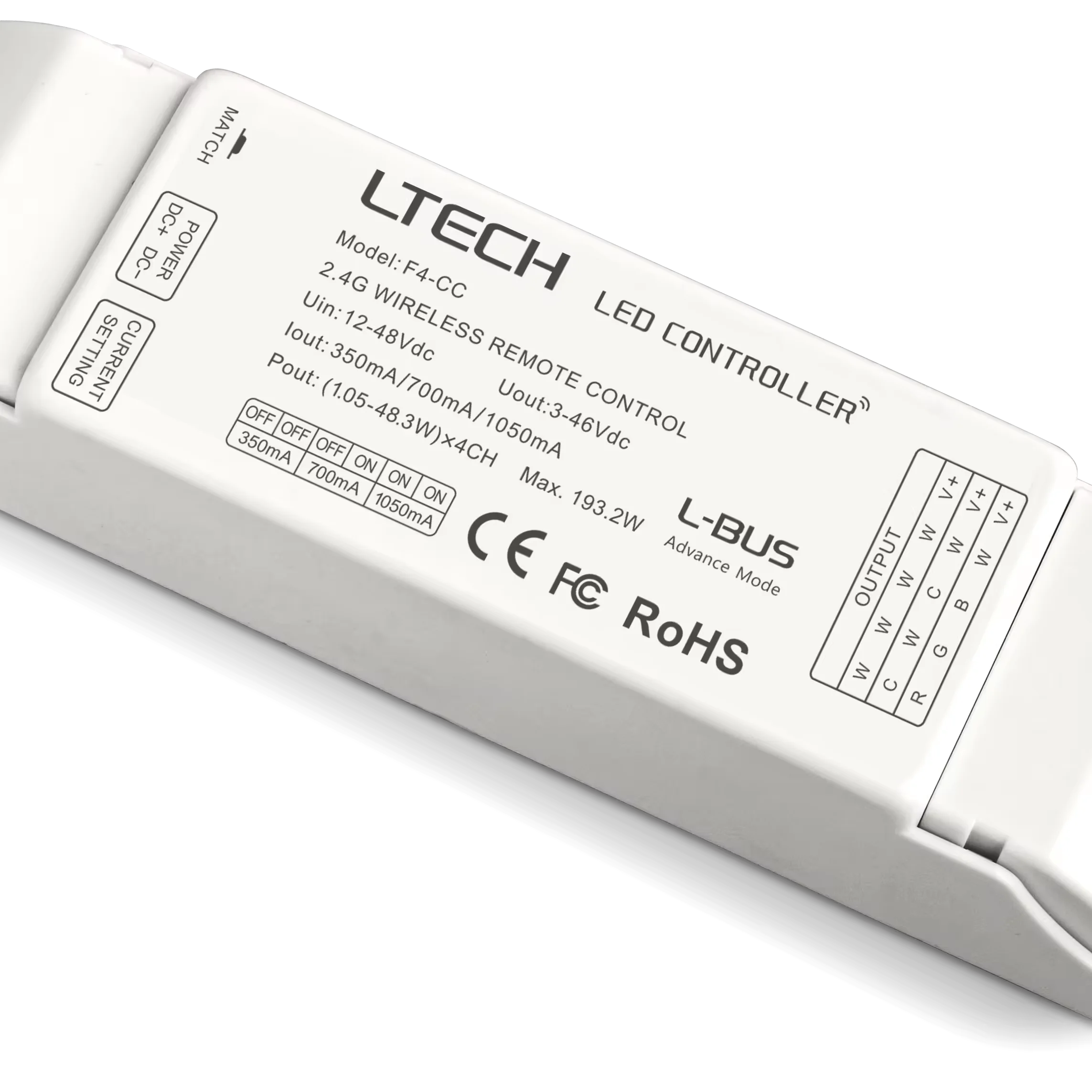 LTECH F4-CC 350ma 700ma 1050ma  4CH dim CW RGB RGBW Receiving controller 3-46V 4 CH 2.4ghz controller  4 channels LED controller