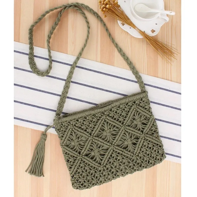 Wholesale 100% Handwoven Bohemian macrame Crochet Handbags with Large Shoulder Strip Buy Online from Isar International LLP