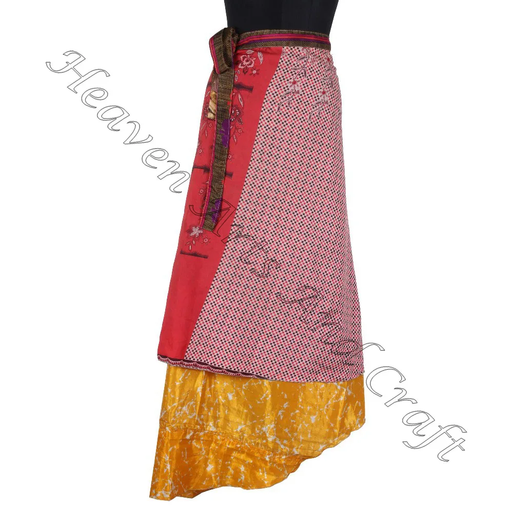 Boho New Fashion Women Summer Dress Wrap Skirt recycled silk saris sarongs skirts flex-wraps skirts online indian print sari