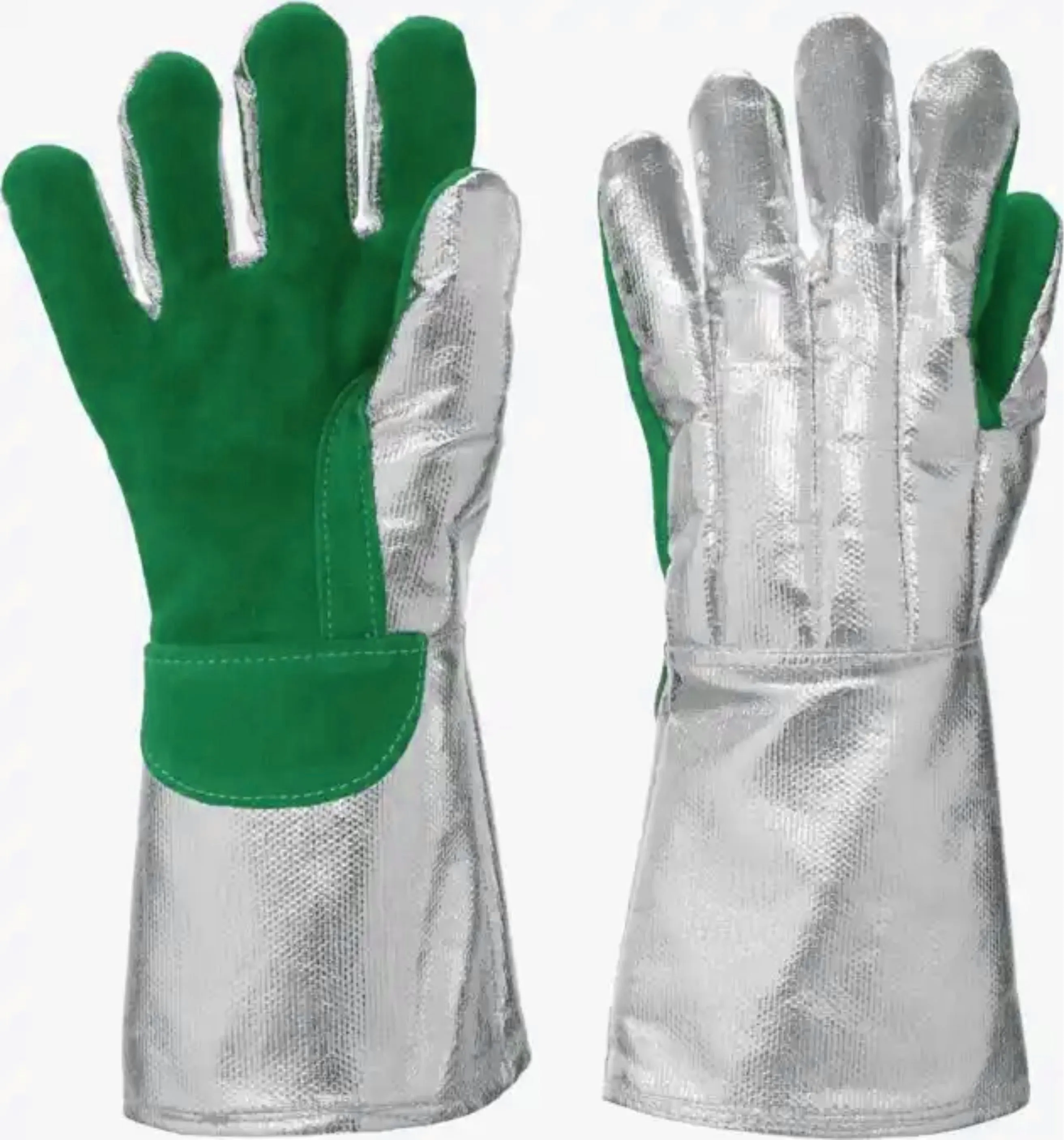 High Temperature Aluminized Cow Split Leather Fire Fighting Gloves Industrial Safety Heat Resistant Work Welders Long Gloves