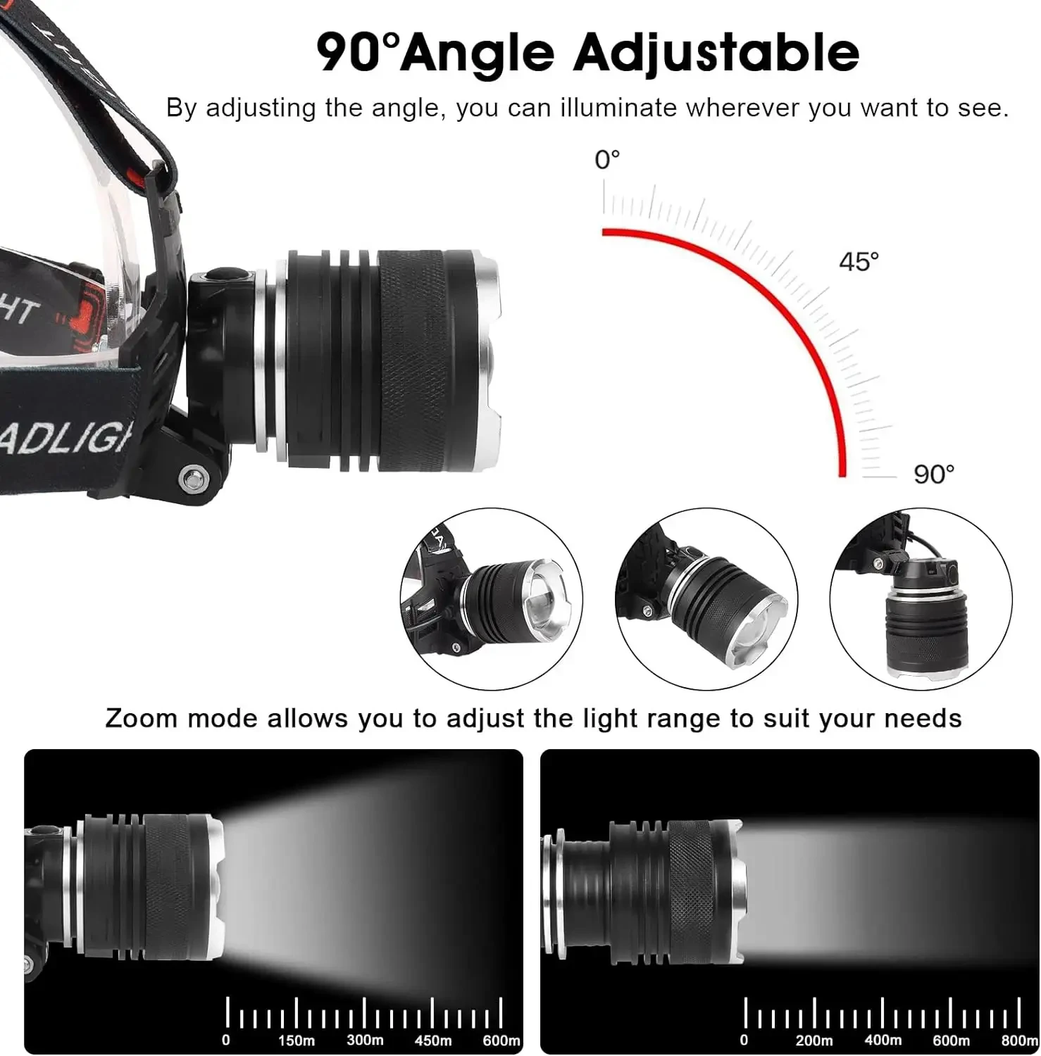 P50 P70 P90 Outdoor Camping LED Waterproof Zoomable USB Rechargeable 18650 Battery Head Lamp
