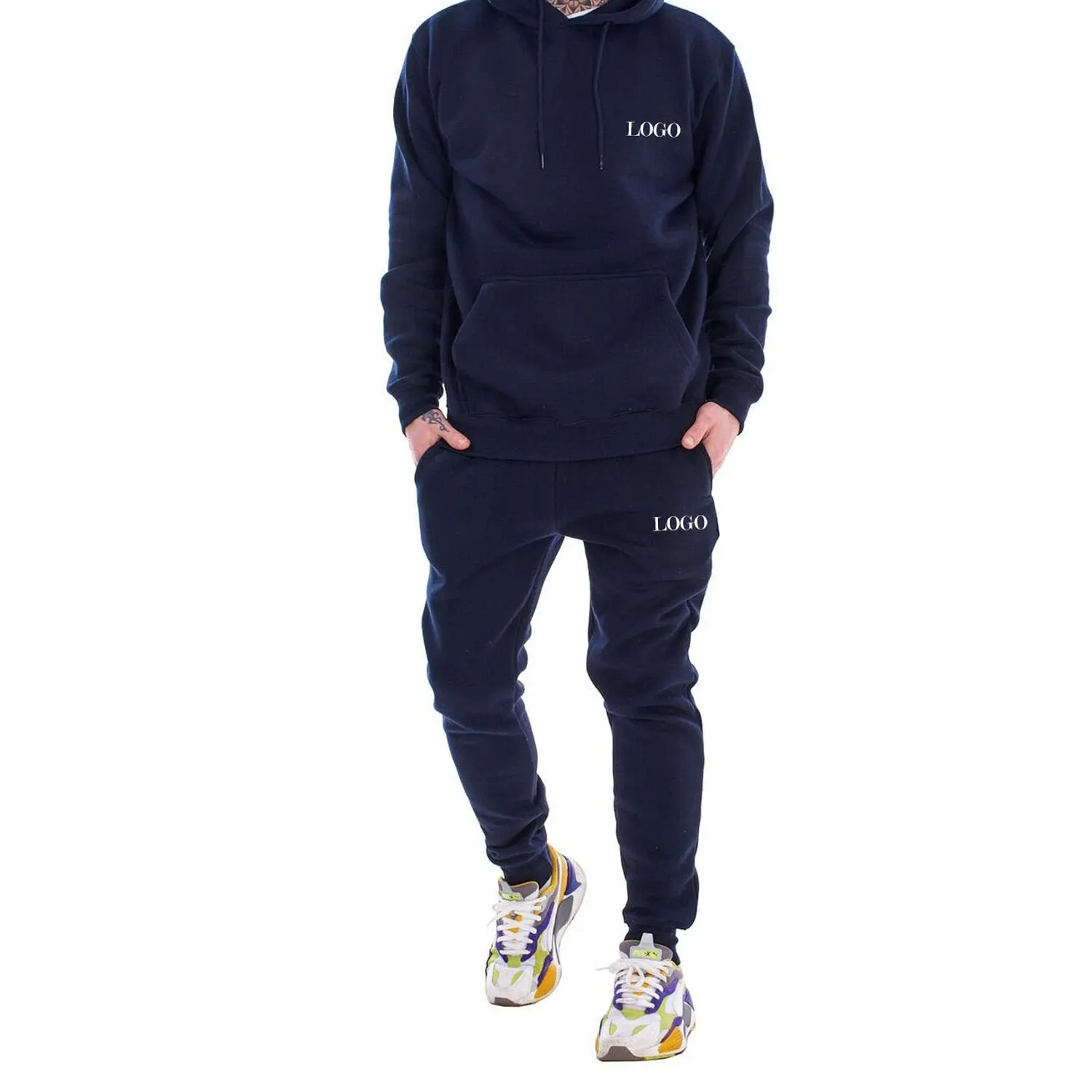 Wholesale Blue Custom Tracksuit Cheap Best Quality 100% Polyester Cotton Sweat Suit Factory Price Tracksuit Set For Men