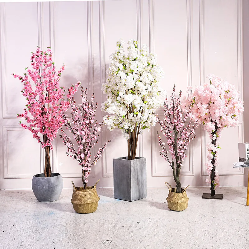 Wholesale Pink Artificial Flower Tree High Quality Faux Silk Cherry Blossom Tree Artificial Japanese Trees for Indoor Decorative