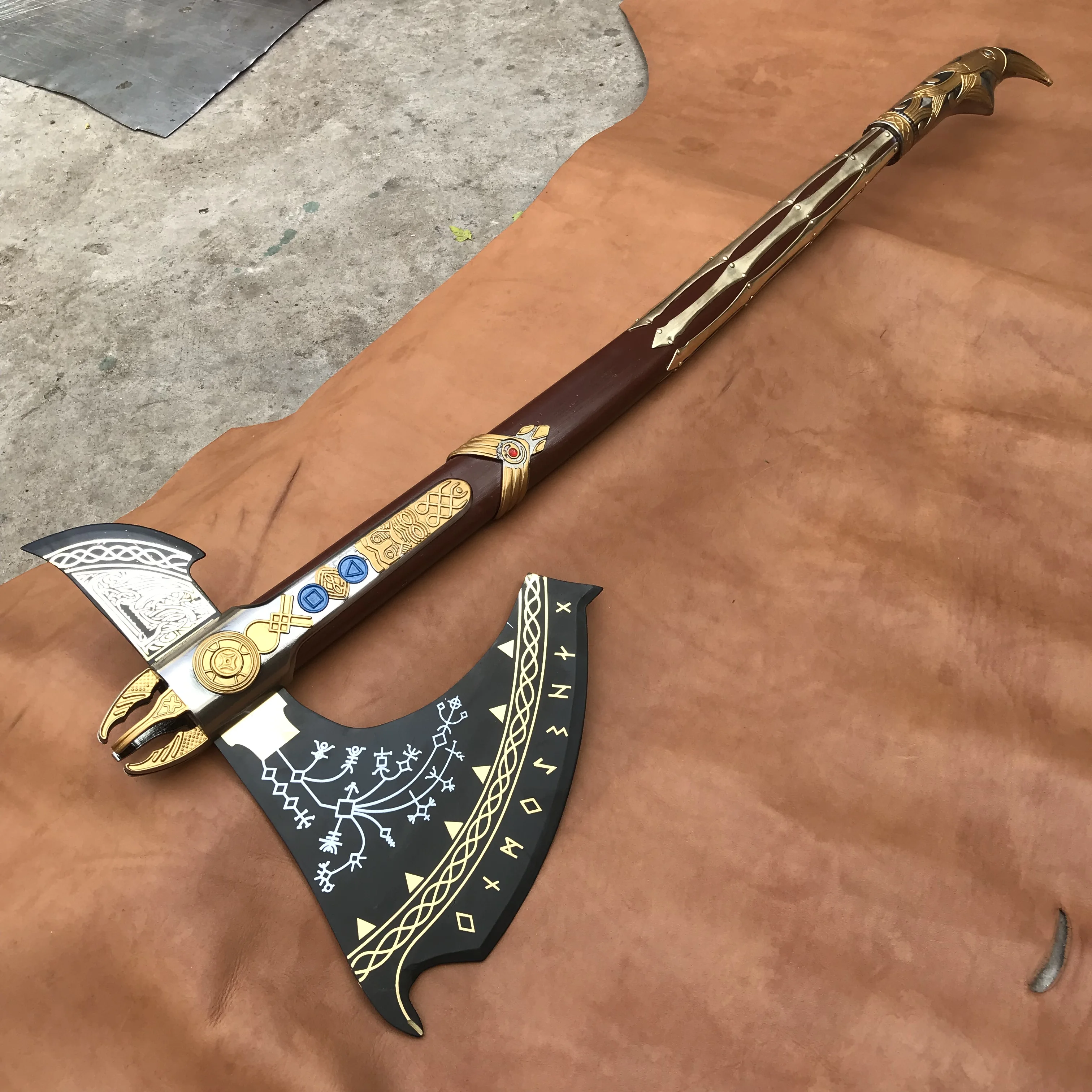 Kratos Axe From the Game God of War Handmade Forged Stainless Steel Leviathan Axe, Bearded Axe with Genuine Leather