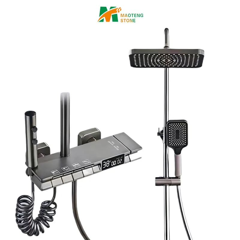 Wholesale Wall Mounted Hot & Cold Mixer Faucet Rain 4 Functions Digital Display Bathroom Shower Sets