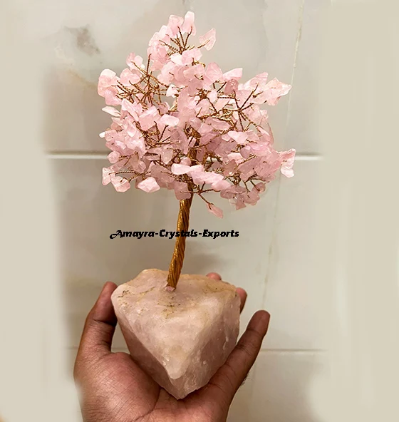 Handmade Gemstone Chakra Stone Trees With Rose Quartz Base Natural Agate trees for Gifts Buy From Amayra crystals Exports India