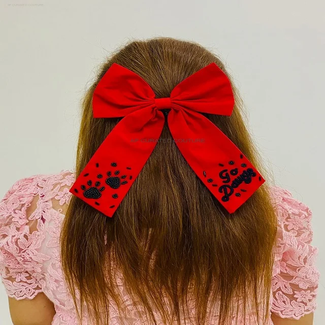 Elegant Customized Alligator Bows Hair Accessories Handcrafted Indian Seed Glass Beaded Bows for Kids and Women