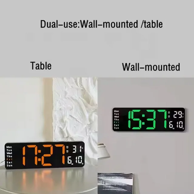 Wall-mounted Dual Alarms LED Clocks Large Digital Wall Clock Remote Control Temp Date Week Display Timer Countdown Table Clock
