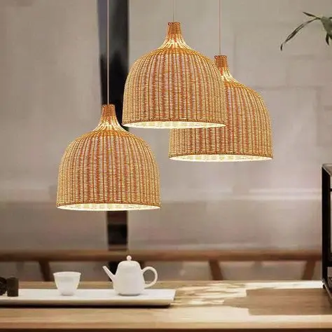 Handmade Modern Boho Rattan Bamboo Lampshade Eco-Friendly Option Antique Floor Lamps Ceiling Lights Japanese Chinese Linear