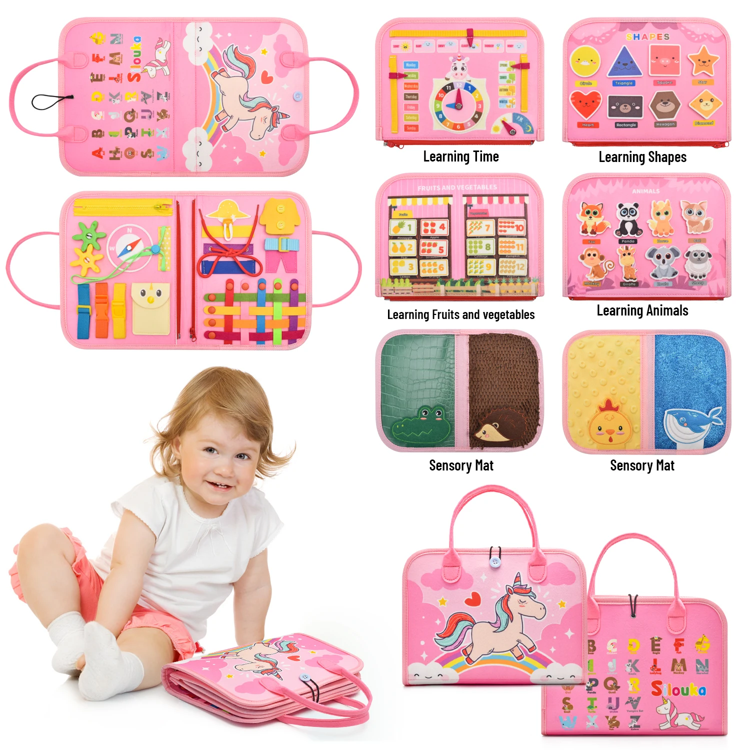 CE CPC  Busy Board Montessori Toys For Toddlers Foldable Sensory Toys Autism Toys Bag Design Toddler Activity Board