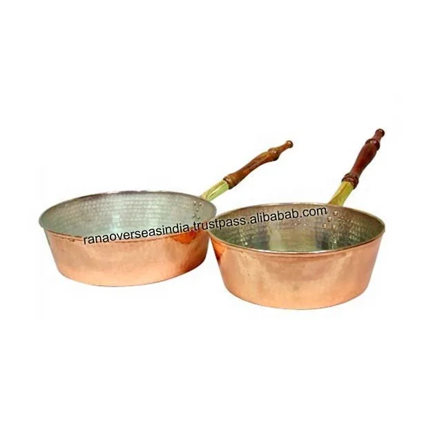 Круглая Глубокая Сковорода из меди и нержавеющей стали с деревянной ручкой для дома отеля