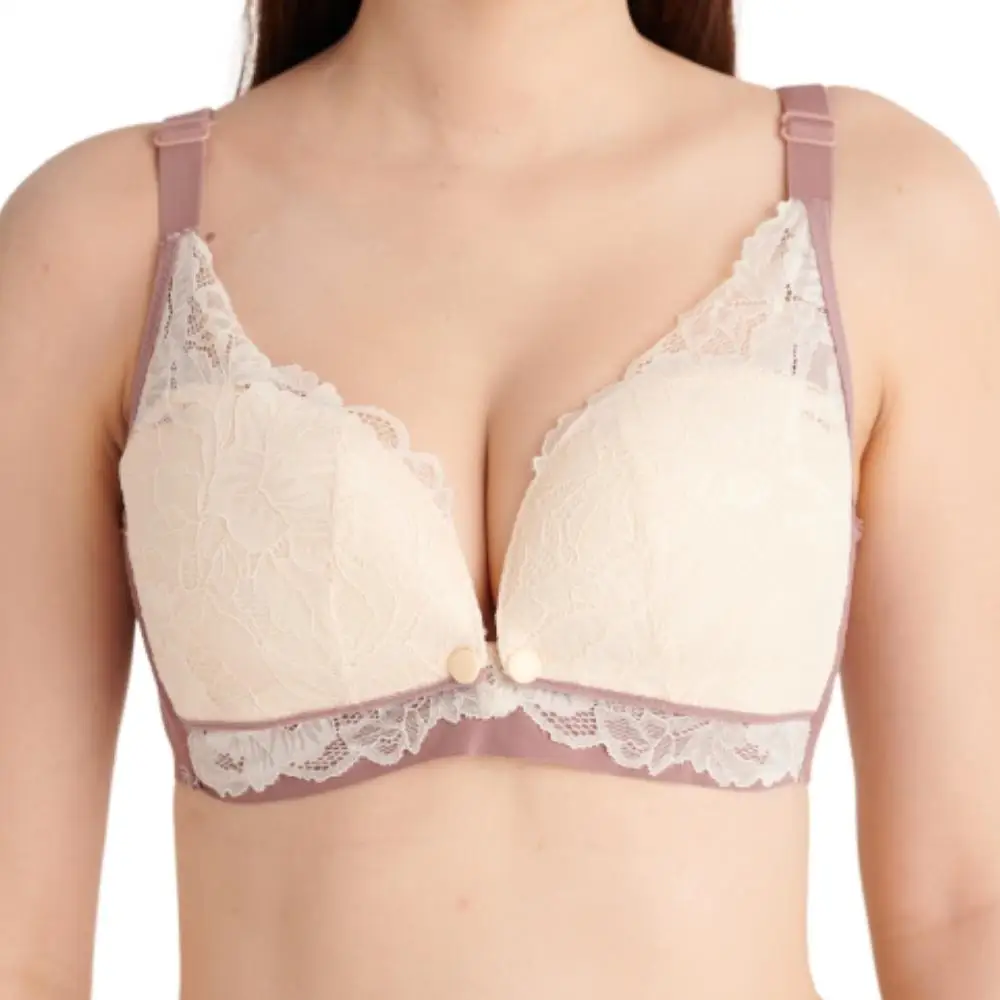 Breathable feature adjusted-straps type feeding bra Bmama Lupin Lace Nursing Bra with four hook-and-eye closure