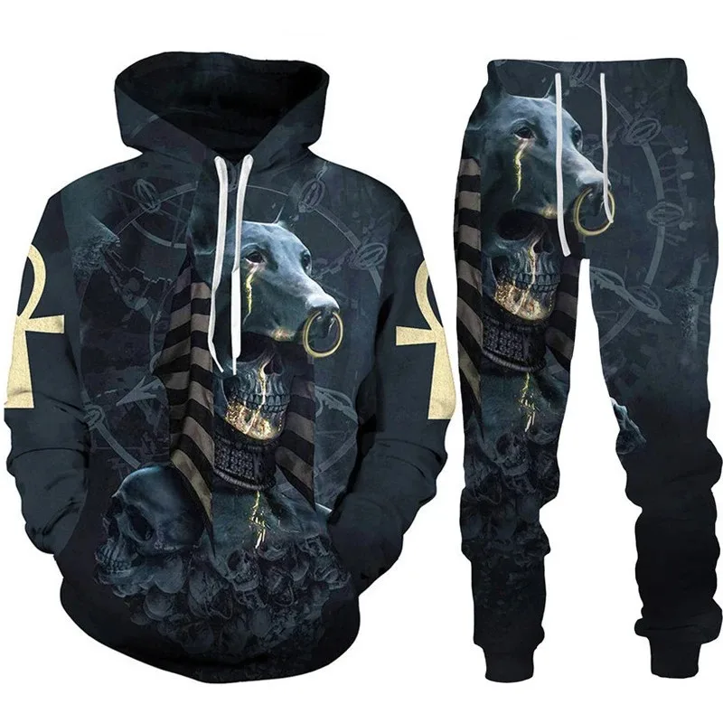 Men Stylish Clothing Set Hoodies Pullover New Egyptian Style 3D Print Sportswear Running Fitness Weight Loss Sweating