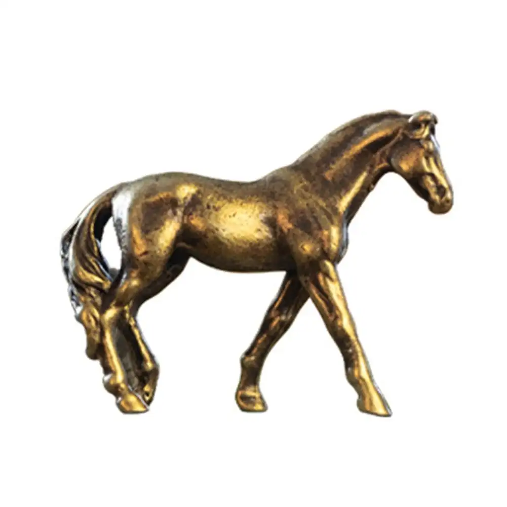 Instant Traders Cute Brass Animal Ornament Exquisite Bronze Horse Shape Tea Pet Tabletop Home Decoration Fine Handicraft