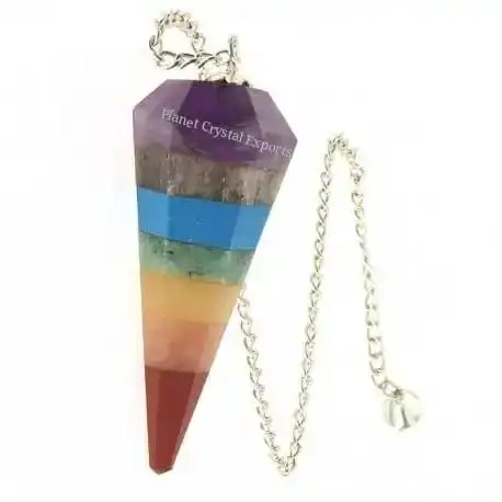 7 Chakra Bonded 6 Faceted Pendulum | Gemstone Agate Feng Shui Pendulums | Chakra Reiki Healing Pendulum Jewelry