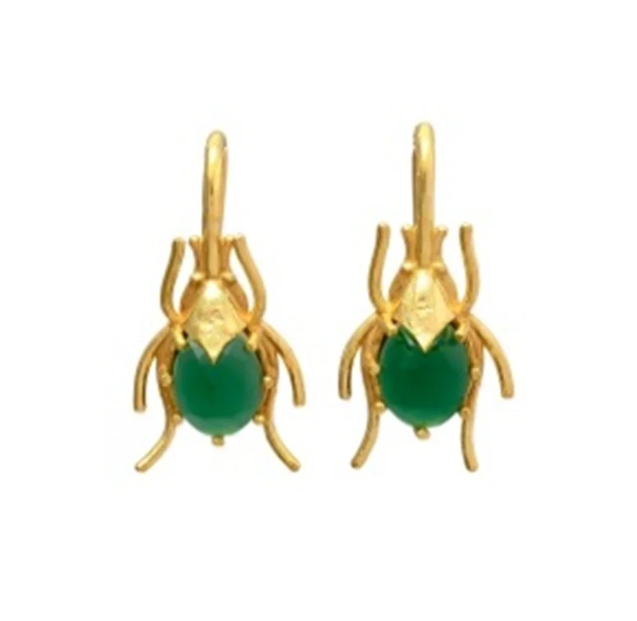 Beetle Beauty Gold Plated Earrings with Green Onyx Gemstone