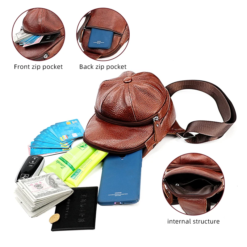 Casual Genuine leather Waterproof Travel Men Shoulder Bag Fashion Crossbody Sling Bag Chest For Men