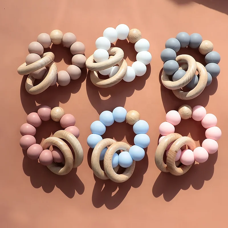 LoveBond Handmade Wood Baby Teether Rattle Wood Ring Baby Play Toys Rudder Ring Teethers Teething Toys Bracelet Baby Teether