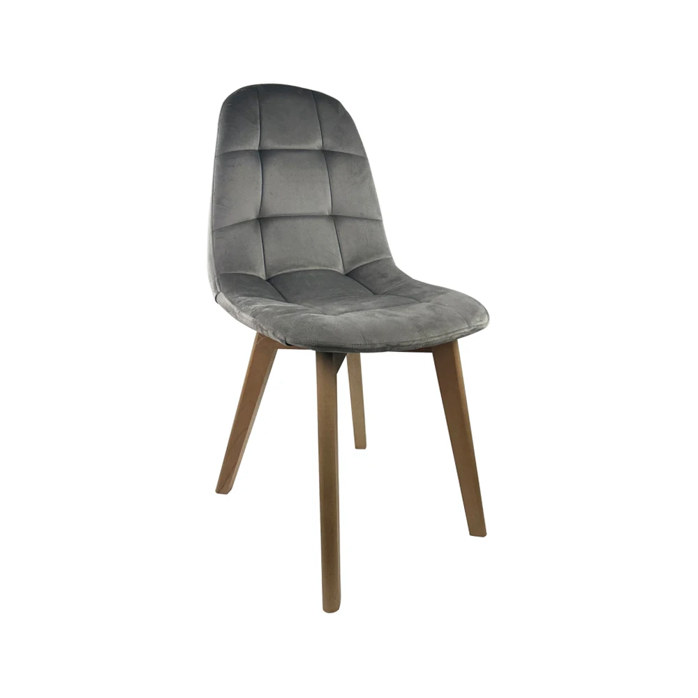 Dining Furniture Factory Low Price Wooden Cross Leg Seat Upholstered Gray Velvet Dining Chair