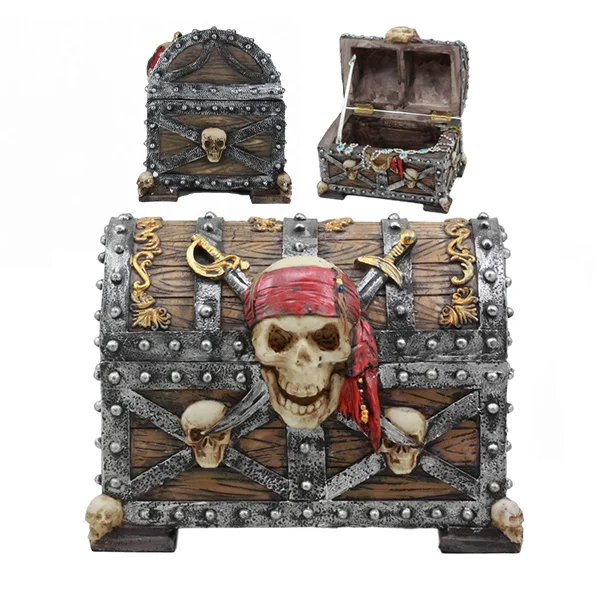 Custom Skull and Swords Pirate Treasure Chest Trinket Box Pirate Marauder Skull Jewelry Box Resin Skull Storage Box