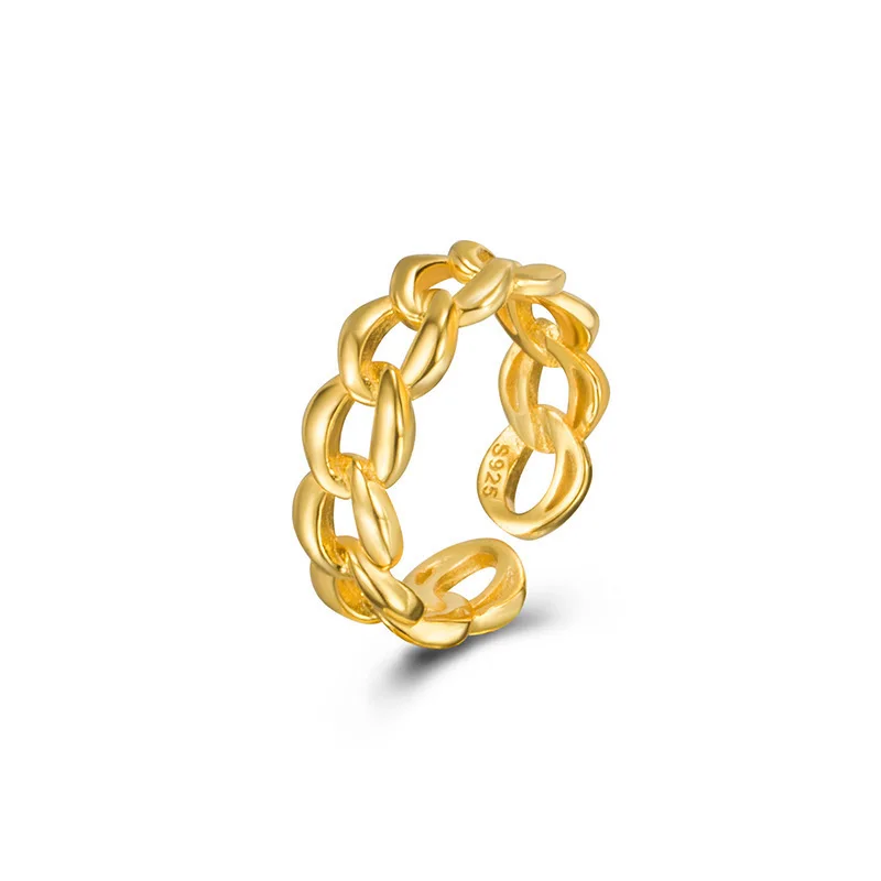 Hot products S925 sterling silver side chain ring ins Korean style simple personality hollow braided open index finger ring