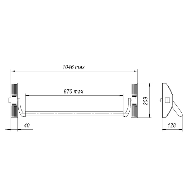 Push bar handle 1700 B with non-mortised latch for anti-panic single and double leafs doors