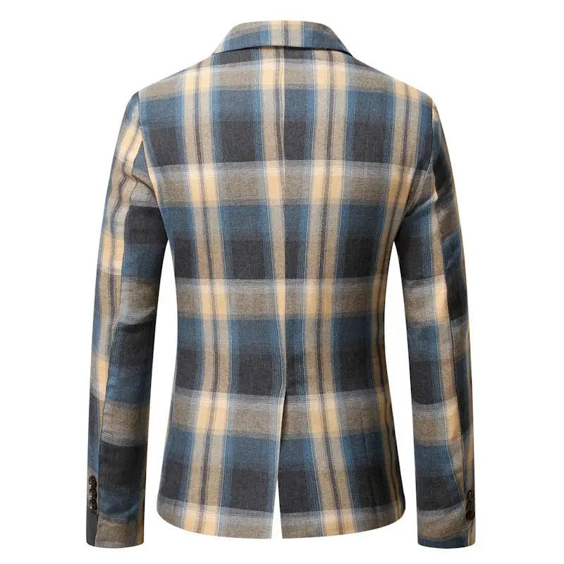 Low MOQ Mens Plaid Blazer Sports Coat Casual Slim Fit Checkered Blazer for Men Wedding Coats Classic plaid blazer