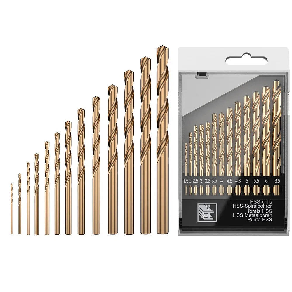 ZHONGZUAN 13 Pcs Din 338 Straight Shank HSS M35 5% Cobalt Steel Twist Drill Bit Set for Stainless Steel