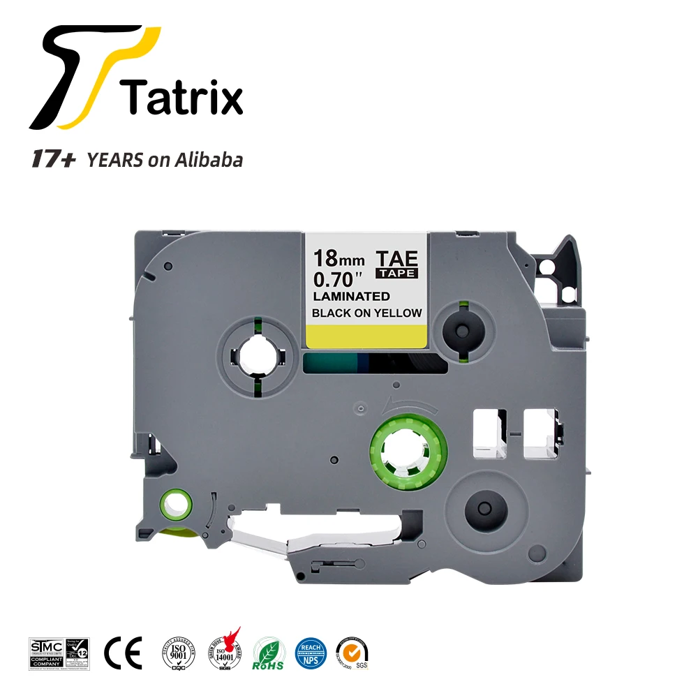 Tatrix TZ641 TZe641 TZ-641 TZe-641 18mm Black on Yellow Compatible Laminated Label Tape Cartridge for Brother P Touch PT-310