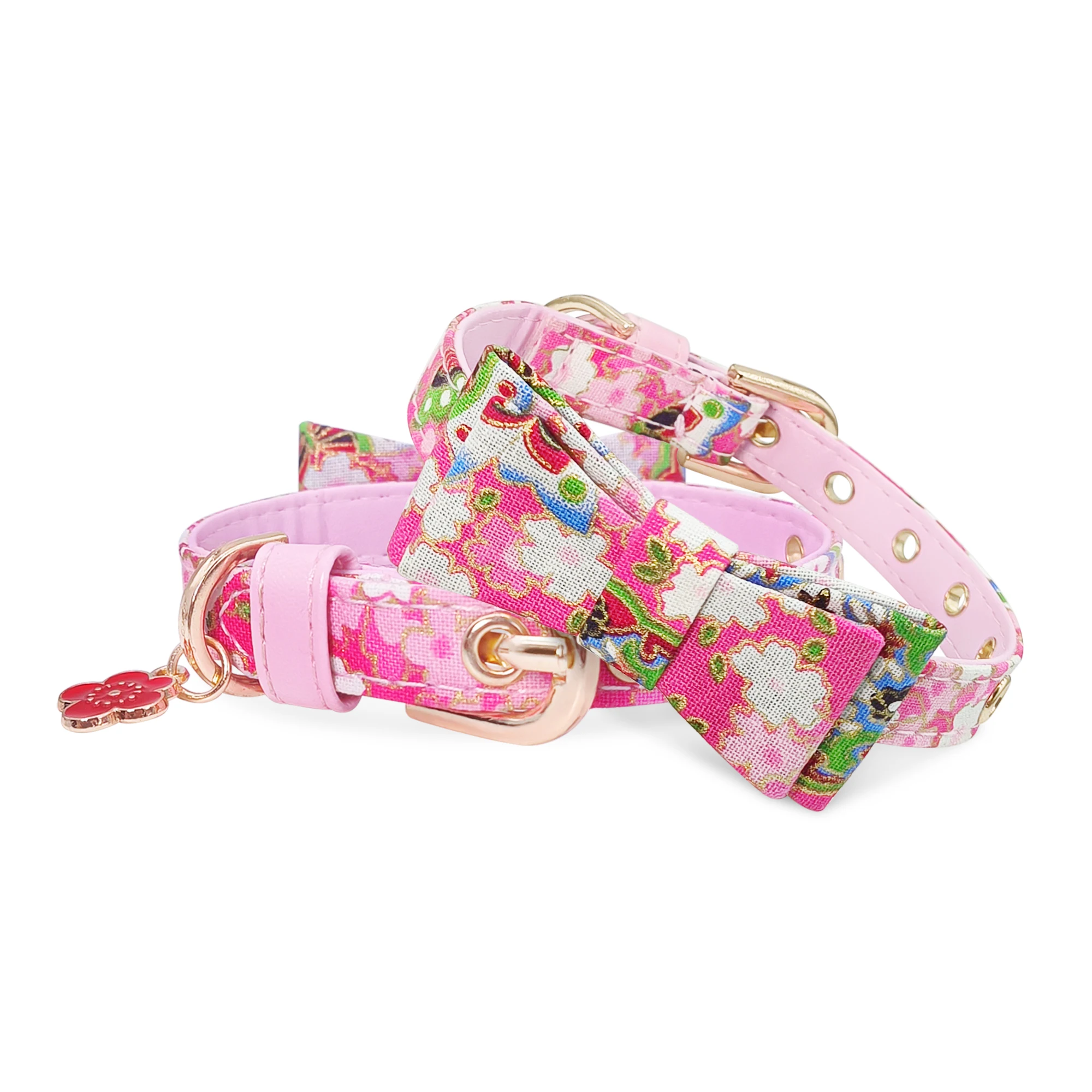 Customized Japanese-style Bowtie Cat Collar with Bell and PU Leather Neck Strap Adjustable Cat Pet Strap Bowknot