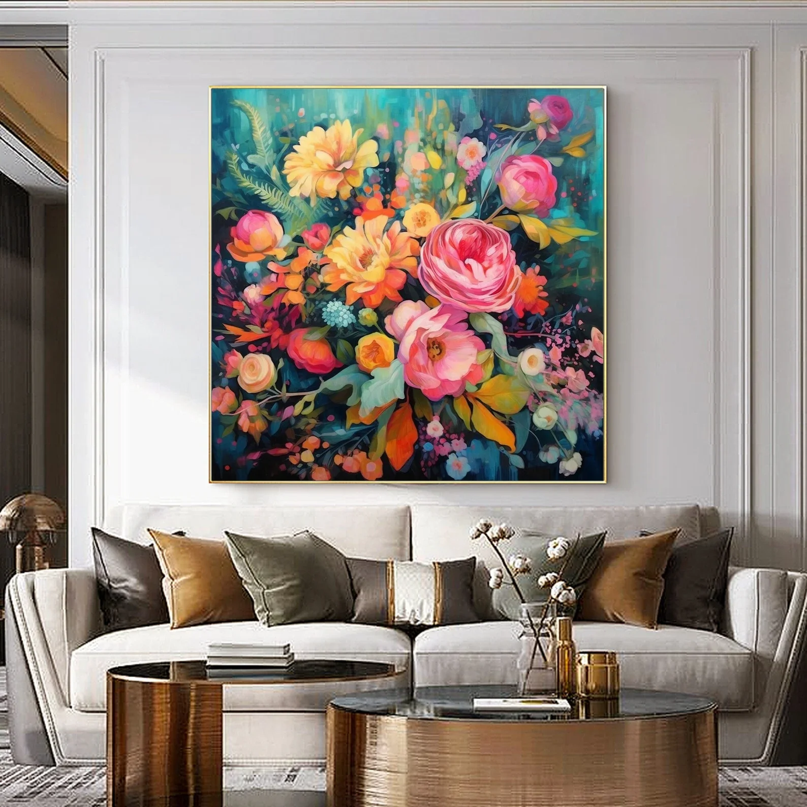 100% Real Hand Painted Abstract Rose Oil Painting on Canvas, Colorful Floral Landscape Art, Spring Modern Wall Décor for Bedroom
